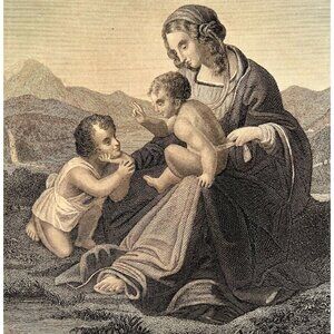 The Holy Family Steel Engraving 1872 Raphael Victorian Religious Art DWAA6